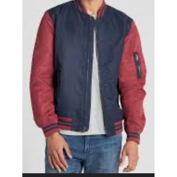 GAP Men’s Large Blue Burgundy Bomber Jacket Pockets Sleeve Pocket - Picture 8 of 8